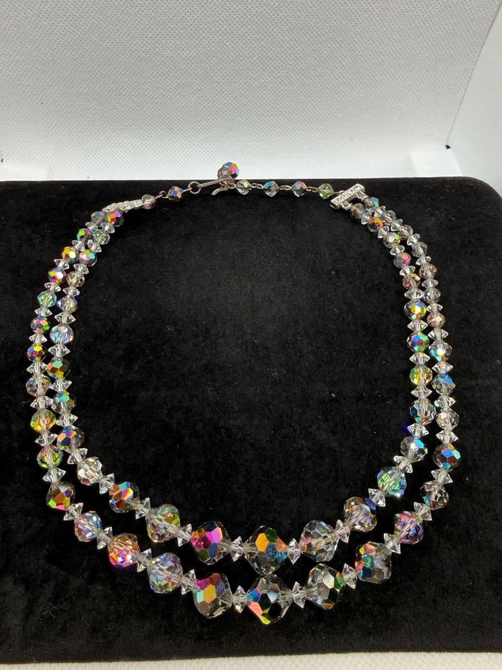 Vintage Laguna Aurora Borealis Crystal Double Strand Necklace 16”